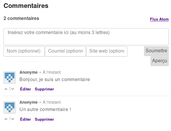 Affichage des commentaires