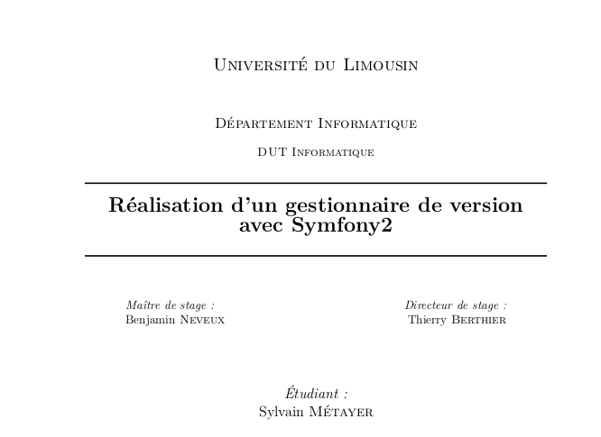 Page de garde de mon rapport de stage de DUT Informatique